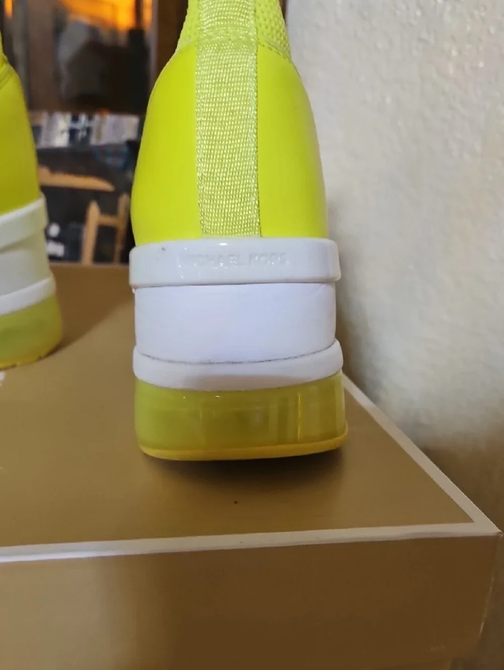 Michael Kors Neon Yellow Sock Wedge Sneakers - Women's